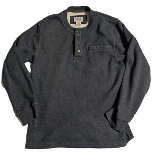 L.L.Bean Men's Dark Gray Waffle Knit Thermal Henley Shirt Sherpa Lined Collar S